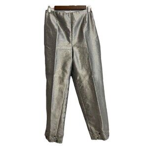 Y2K Silver Shimmer Pants Women 14 Dressy Embellished Hem Side Zip Party Holiday